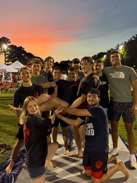 Club members having fun together at an outdoor campus event