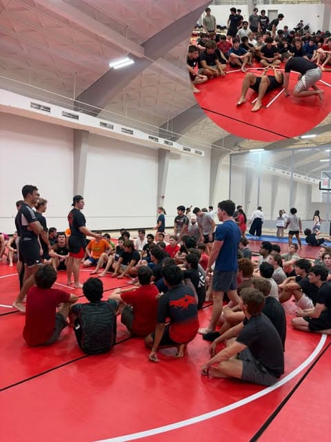 Members learning together on the red practice mats at Carmichael